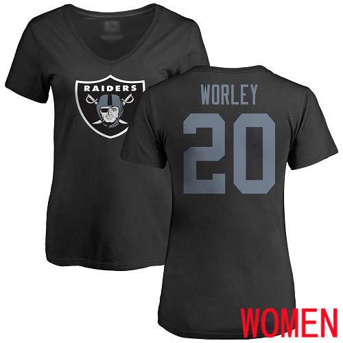 Oakland Raiders Black Women Daryl Worley Name and Number Logo NFL Football #20 T Shirt->women nfl jersey->Women Jersey